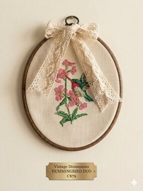 Vintage Dimensions "Hummingbird Duo" Handmade Cross-Stitch - Framed & Finished
